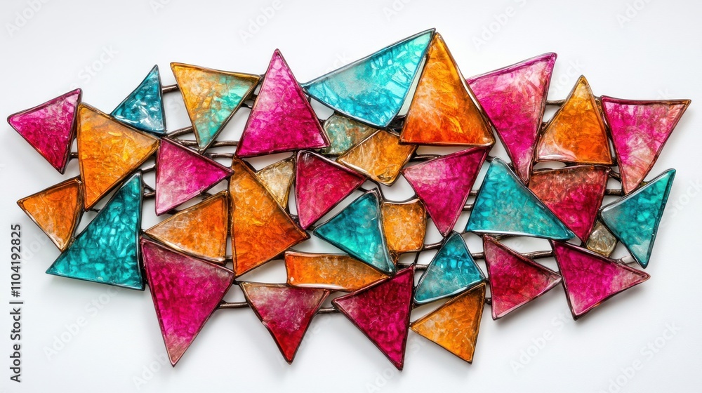 Aufkleber a vibrant wall art piece featuring colorful triangular glass shapes arranged in a dynamic pattern.