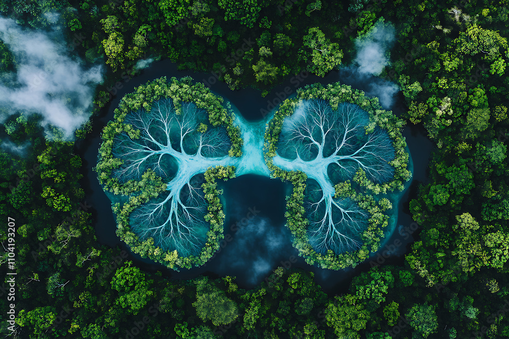 Poster aerial view of a unique river system resembling tree roots in a forest.