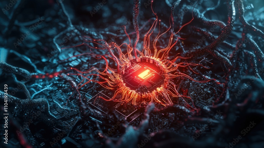 Poster futuristic environment with glowing microchip an innovative digital art concept in tech awareness
