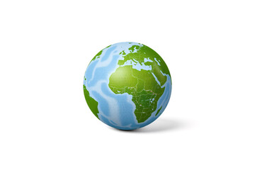 Fototapeta premium Earth globe with green and blue accents on white background