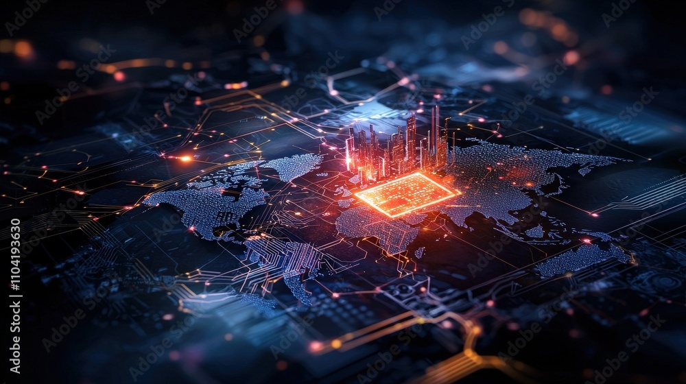 Aufkleber Ransomware rise digital map visualization cybersecurity trends global perspective technology environment futuristic concept