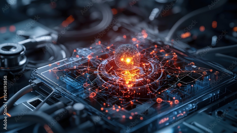 Poster Innovative healthcare network graphic displaying digital integration futuristic tech environment visual concept for marketing
