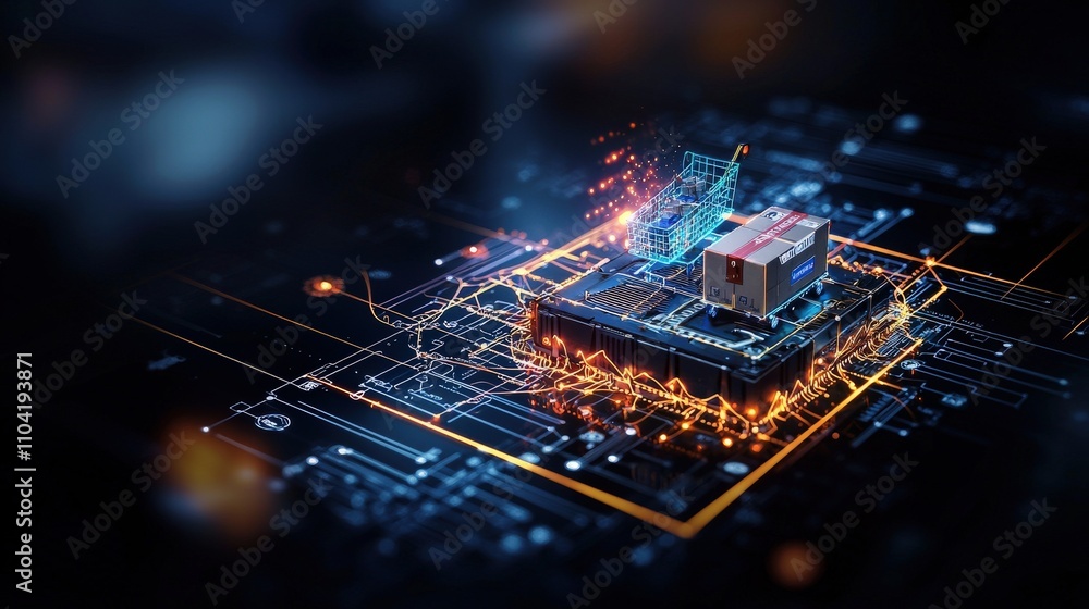 Poster ecommerce innovations in technology virtual space interactive graphic digital environment futuristic