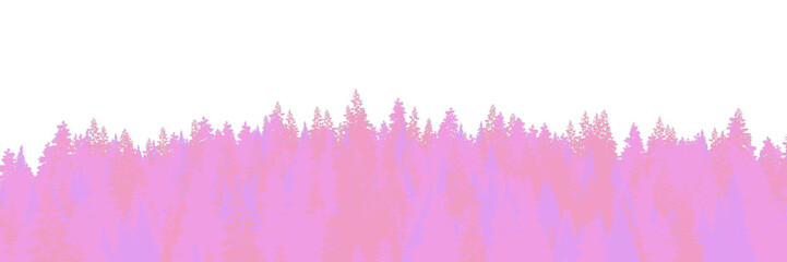 3d rendering of the dense pine forest on white background. Wide seamless nature panorama landscape for cutout