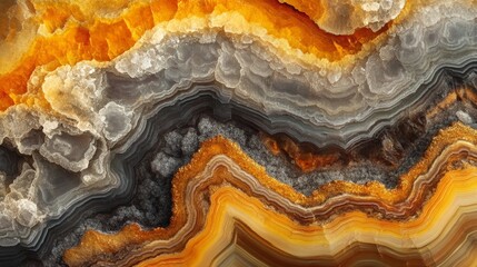 Obraz premium Stunning Orange and Grey Agate Rock with Wavy Patterns and Layers