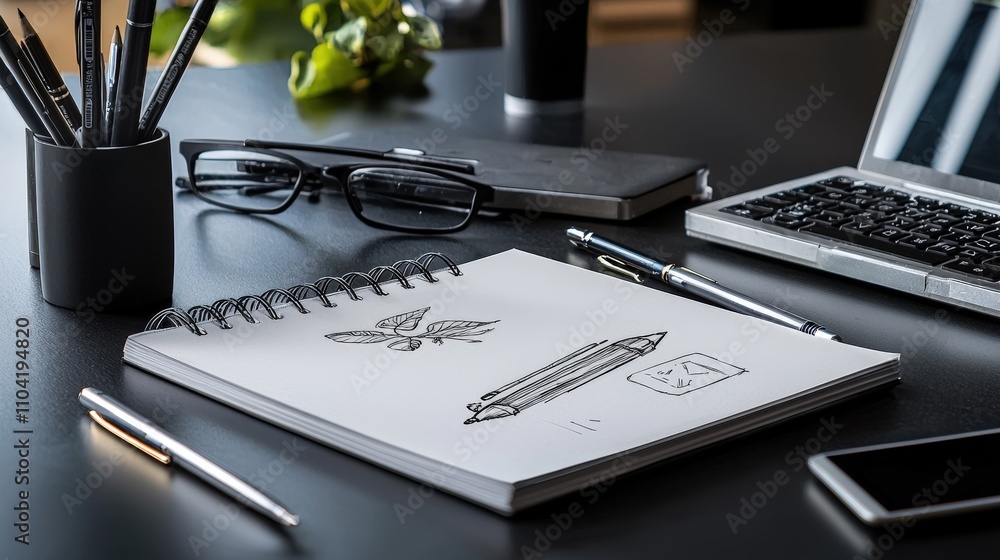 Poster Minimalist concept of user-centered interface design in a modern workspace close-up sketch illustration