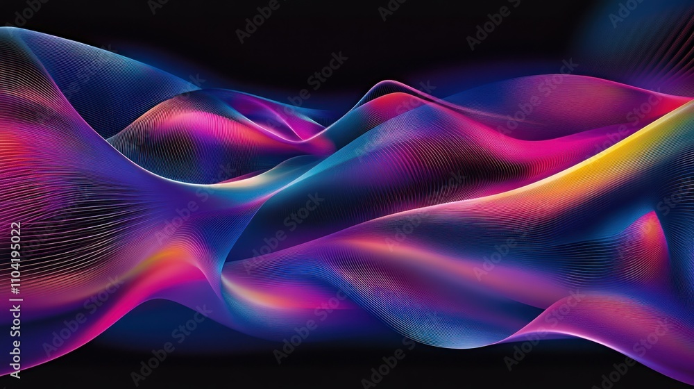 Poster abstract waves of vibrant colors creating a dynamic visual experience.