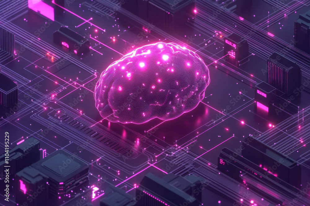 Aufkleber computer learning. connected intelligence a digital brain in abstract art