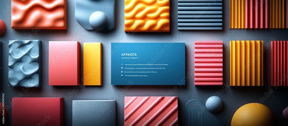 Poster a colorful arrangement of textured shapes and blocks, showcasing design elements.