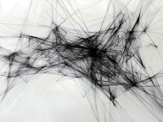 Abstract chaotic web of black lines on white background