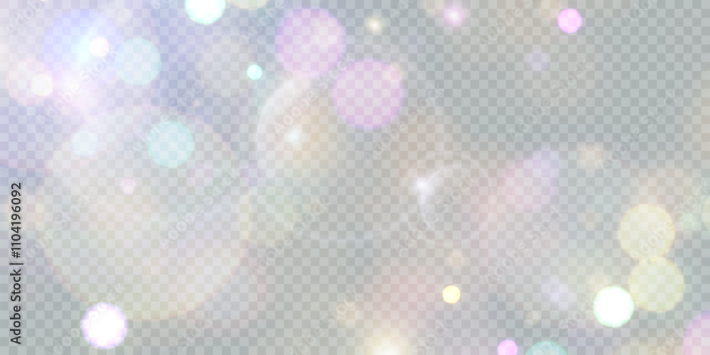 Leinwandbilder Light effect with many sparkling rainbow highlights on transparent background. Colorful bokeh and shiny background.