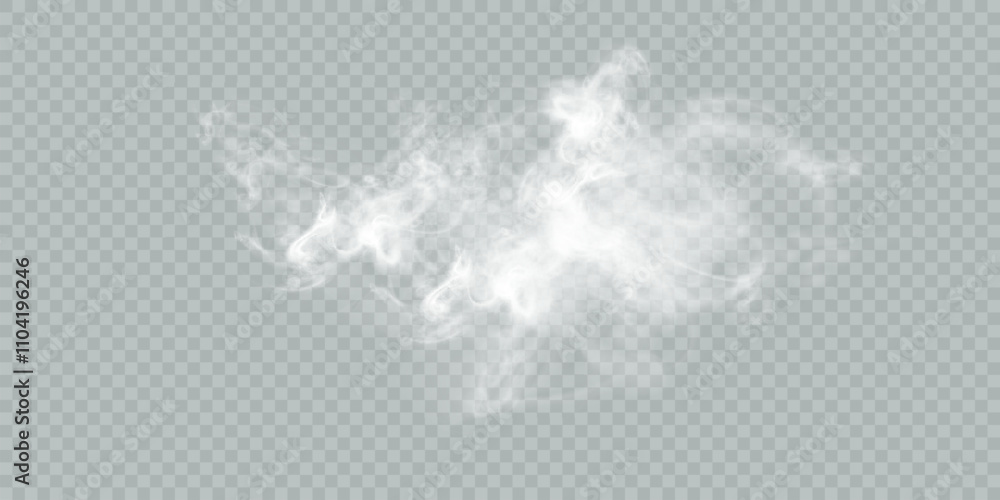 Poster white fog or smoke isolated on transparent background. white clouds, fog or smog. special overlay ef