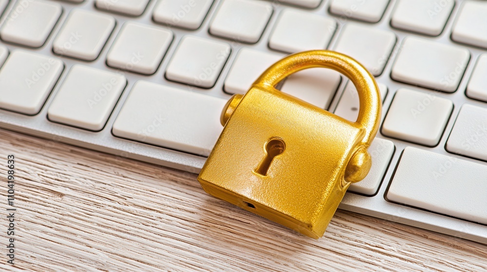 Poster cyber systems, a golden padlock on a computer keyboard symbolizing digital security and protection o