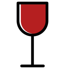 Illustration of a wine glass filled with red liquid, stylized with simple lines and a modern design.
