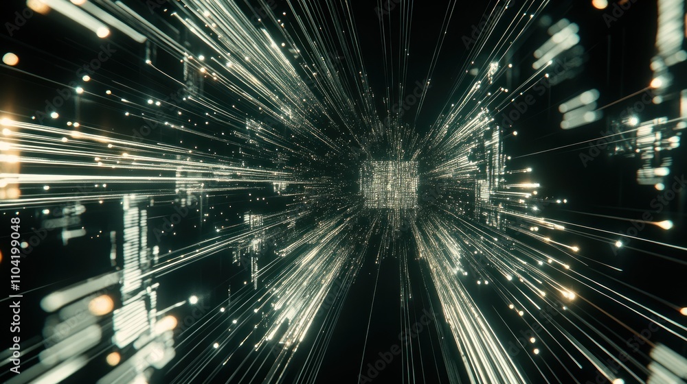 Poster a futuristic representation of data flow and digital connectivity in a virtual space.