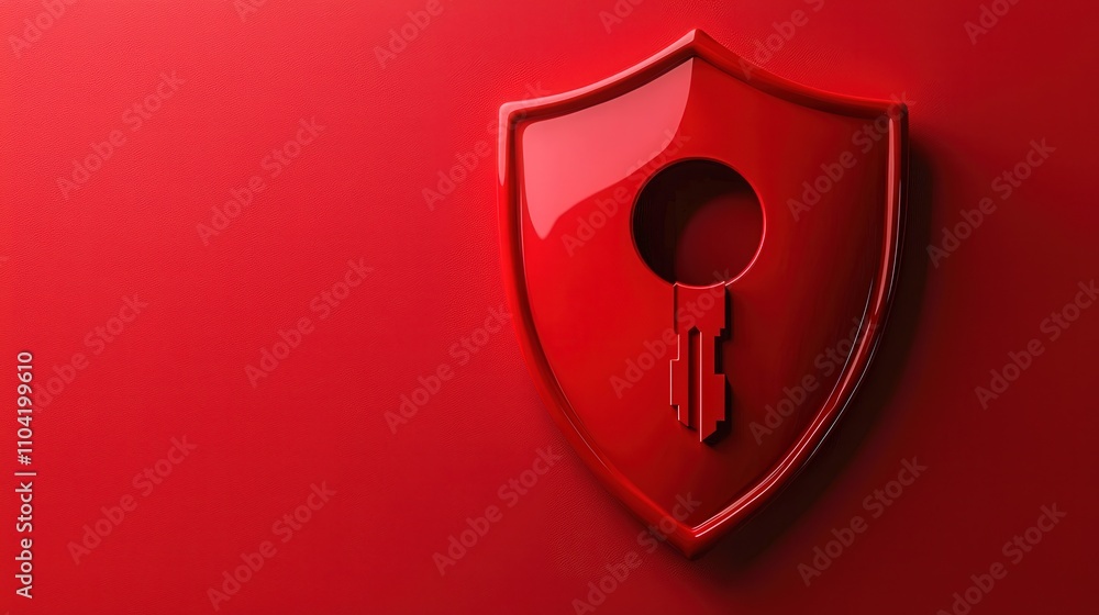 Poster cyberattack and it infrastructure, a red shield with a keyhole, symbolizing failed it security measu