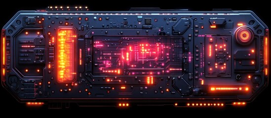 Obraz premium A futuristic control panel with glowing circuits and lights, suggesting advanced technology.