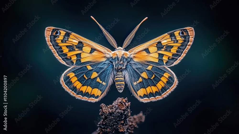 Poster a close-up shot of a vibrant butterfly showcasing intricate patterns and colors, set against a blurr