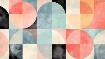 A faded geometric pattern with soft pastel hues reminiscent of wallpaper. Geometric. Illustration