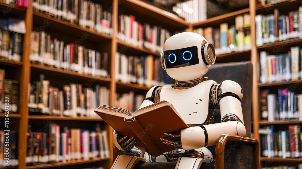 Poster robotic reader delving into knowledge in a library setting
