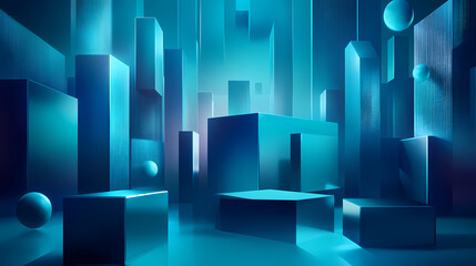 Abstract blue geometric background with 3d shapes. Geometric. Illustration
