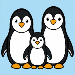 Family of penguins drawn in a simple heartwarming style