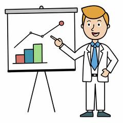 Line art of a businessman giving a presentation with a professional gesture