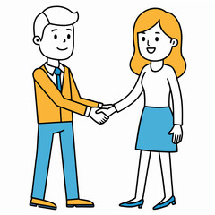 Line art of a man and woman shaking hands symbolizing agreement