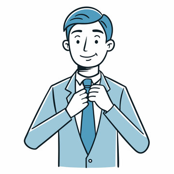 man adjusting tie, blue suit, smiling clip art preview