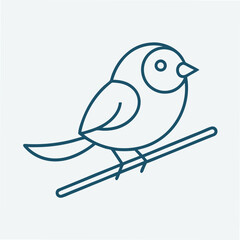 A Bird Perched on a Thin Branch in Delicate Line Drawing Style