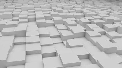 Abstract perspective modern architecture 3D background with white cubes on the wall