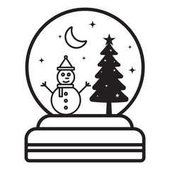 Christmas snow globe outline coloring book page line art drawing