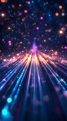 Abstract light streaks and bokeh converging towards a bright center.