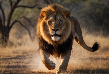 A big male lion in the savannah king of animals