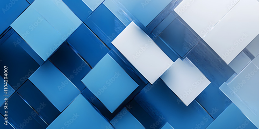 Poster blue and white abstract geometric presentation background with rectangle and square shapes