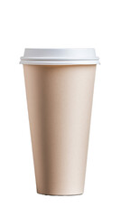Tall disposable coffee cup with lid on transparent background