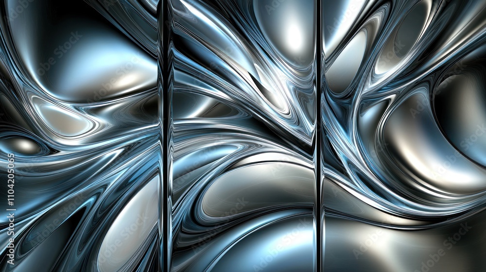 Poster a mesmerizing abstract design featuring smooth metallic textures and flowing shapes.