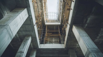 Obraz premium Construction site with formwork structures supporting a concrete second floor.