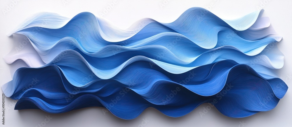 Poster abstract wave-like design in varying shades of blue, creating a serene visual effect.