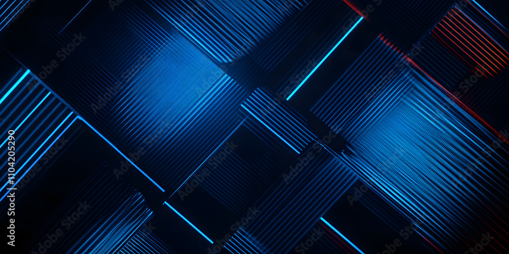 Poster dark blue abstract background with glowing square geometric lines. modern shiny blue lines pattern. 