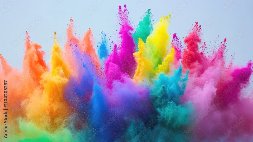 Poster a vibrant explosion of colored powders creating a dynamic and artistic visual display.
