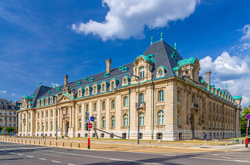 ARBED building ArcelorMittal on Avenue de la Liberte of Gare quarter in Luxembourg City historical...