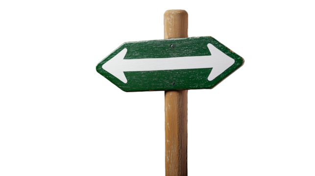 Green directional arrow signpost pointing both ways