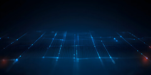 Abstract blue grid perspective design background with lighting. High technology lines landscape connect of future