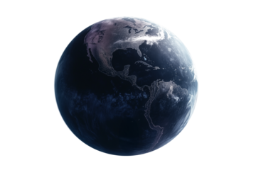 Earth viewed from space with an emphasis on North America and South America, transparent background, global economics, horizon, sphere, isolated