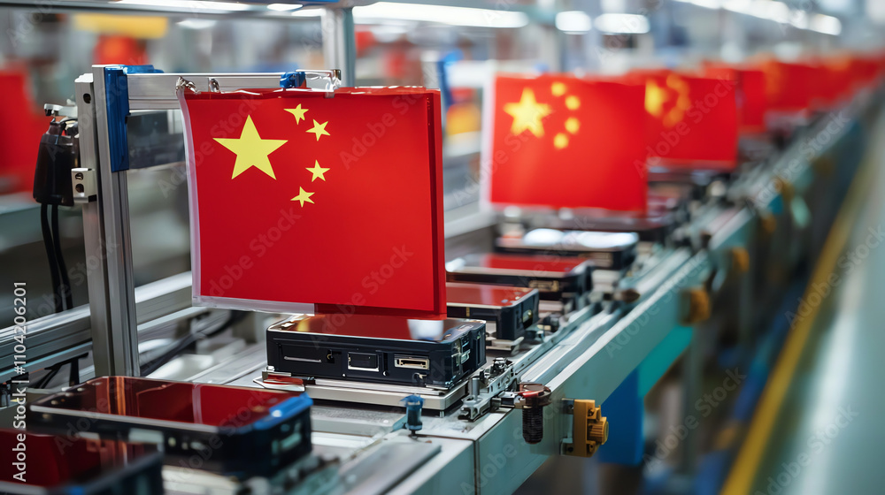 Poster smartphone assembly line showcasing production process in a chinese factory setting