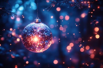 Obraz premium Festive Christmas Disco Ball - Twinkling Lights and Ethereal Glow