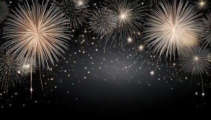 Black and silver gradient background with a burst of fireworks around it for a sleek, celebratory look