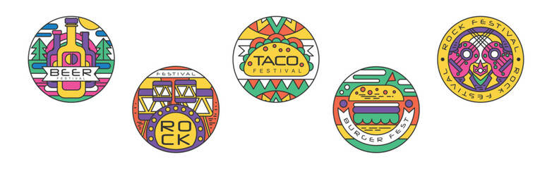 Food Festival Logo and Round Sticker Vector Set