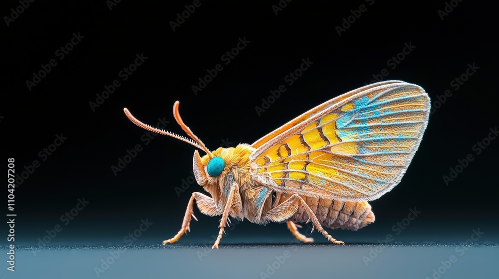 Poster a close-up view of a vibrant and colorful insect showcasing delicate wings and intricate patterns, h
